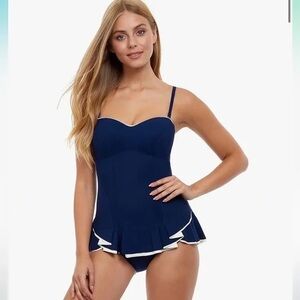 PROFILE BY GOTTEX BELLE CURVE NAVY D-CUP SCOOP NECK UNDERWIRE SWIMDRESS Size 12